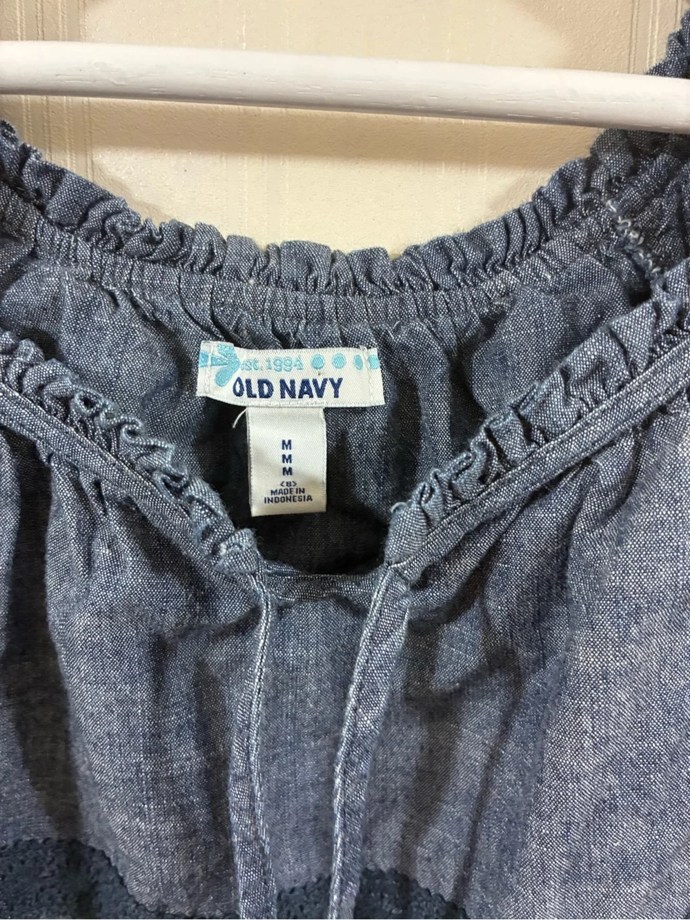 Old Navy Girls' Chambray Ruffle Shoulder Tank Top - Navy Blue